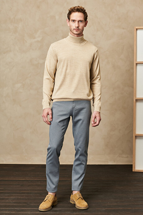 Tüylenme Yapmayan Anti Pilling Özellikli Standart Fit Tam Balıkçı Yaka Bej Kazak resmi