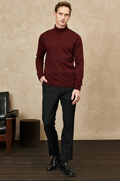 Tüylenme Yapmayan Anti Pilling Özellikli Standart Fit Tam Balıkçı Yaka Bordo Kazak resmi