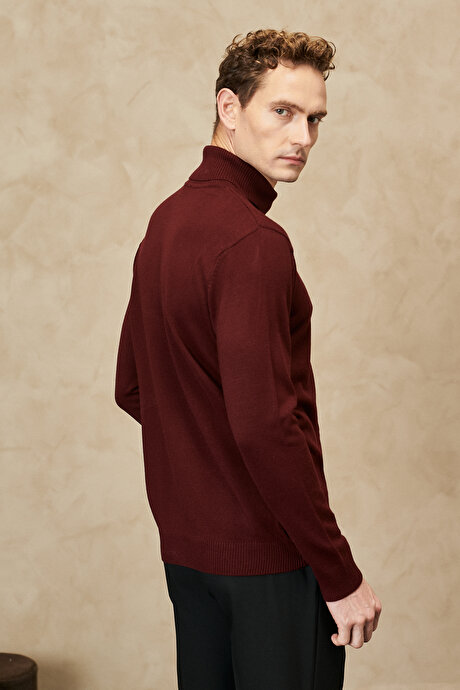 Tüylenme Yapmayan Anti Pilling Özellikli Standart Fit Tam Balıkçı Yaka Bordo Kazak resmi