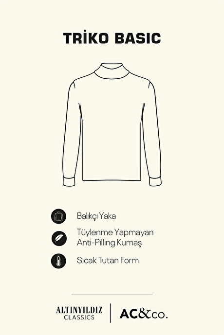 Tüylenme Yapmayan Anti Pilling Özellikli Standart Fit Tam Balıkçı Yaka Siyah Kazak resmi