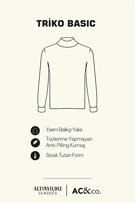 Tüylenme Yapmayan Anti-Pilling Standart Fit Normal Kesim Yarım Balıkçı Yaka Bej Kazak resmi