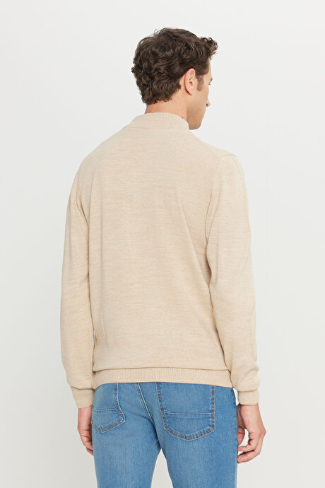 Tüylenme Yapmayan Anti-Pilling Standart Fit Normal Kesim Yarım Balıkçı Yaka Bej Kazak resmi