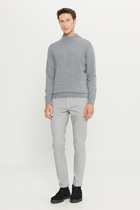 Tüylenme Yapmayan Anti-Pilling Standart Fit Normal Kesim Yarım Balıkçı Yaka Gri Melanj Kazak resmi