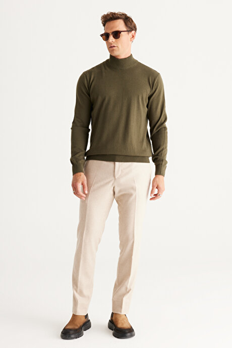 Tüylenme Yapmayan Anti-Pilling Standart Fit Normal Kesim Yarım Balıkçı Yaka Haki Kazak resmi