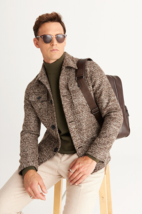 Tüylenme Yapmayan Anti-Pilling Standart Fit Normal Kesim Yarım Balıkçı Yaka Haki Kazak resmi