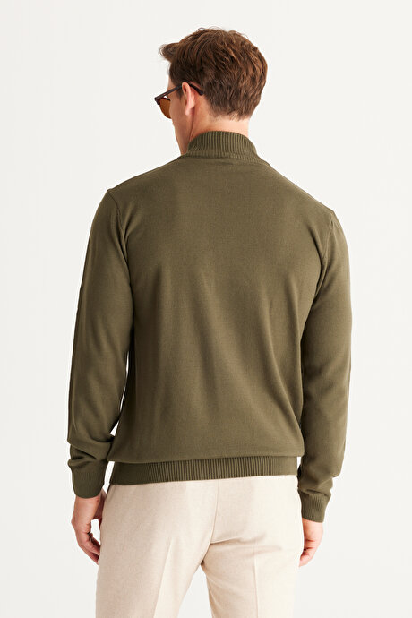 Tüylenme Yapmayan Anti-Pilling Standart Fit Normal Kesim Yarım Balıkçı Yaka Haki Kazak resmi