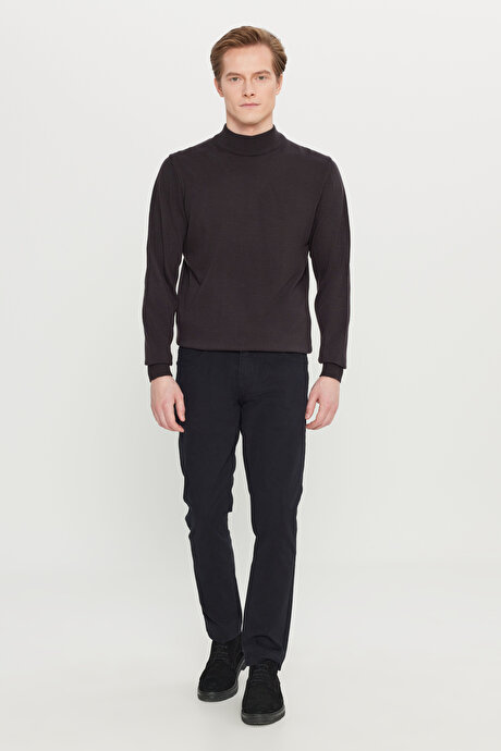 Tüylenme Yapmayan Anti-Pilling Standart Fit Normal Kesim Yarım Balıkçı Yaka Kahverengi Kazak resmi