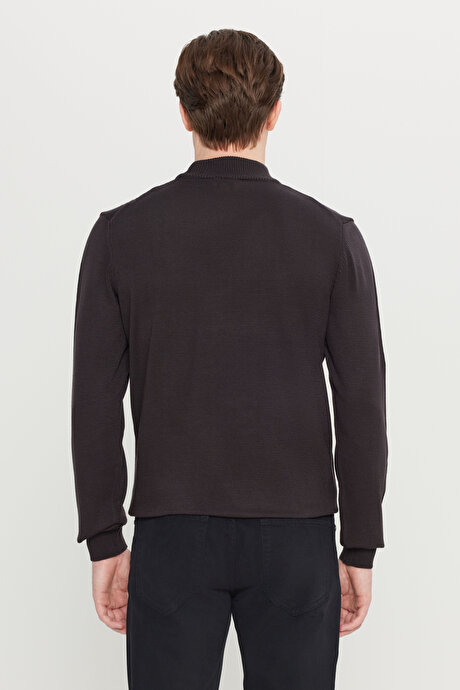 Tüylenme Yapmayan Anti-Pilling Standart Fit Normal Kesim Yarım Balıkçı Yaka Kahverengi Kazak resmi