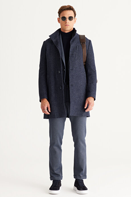 Tüylenme Yapmayan Anti-Pilling Standart Fit Normal Kesim Yarım Balıkçı Yaka Lacivert Kazak resmi