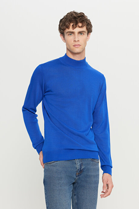 Tüylenme Yapmayan Anti-Pilling Standart Fit Normal Kesim Yarım Balıkçı Yaka Saks Kazak resmi