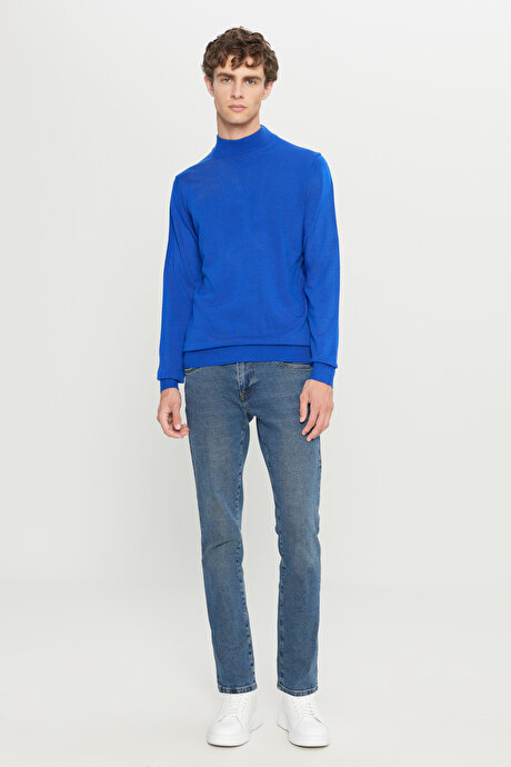 Tüylenme Yapmayan Anti-Pilling Standart Fit Normal Kesim Yarım Balıkçı Yaka Saks Kazak resmi