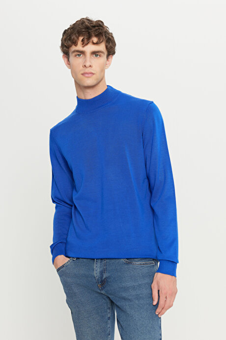 Tüylenme Yapmayan Anti-Pilling Standart Fit Normal Kesim Yarım Balıkçı Yaka Saks Kazak resmi