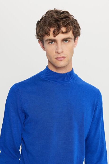 Tüylenme Yapmayan Anti-Pilling Standart Fit Normal Kesim Yarım Balıkçı Yaka Saks Kazak resmi