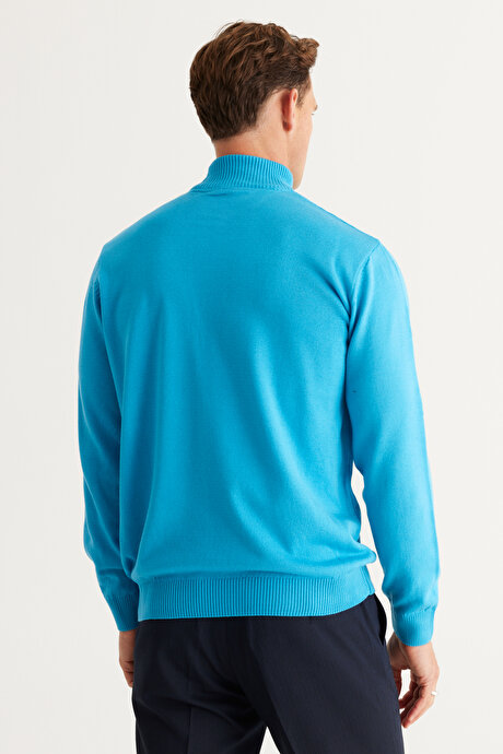 Tüylenme Yapmayan Anti-Pilling Standart Fit Normal Kesim Yarım Balıkçı Yaka Turkuaz Kazak resmi