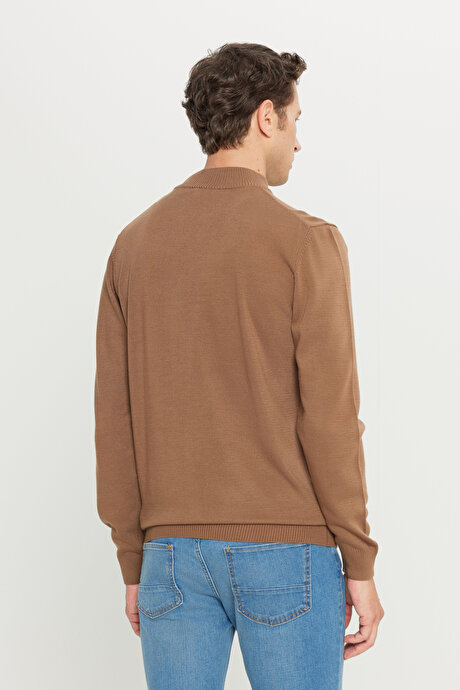 Tüylenme Yapmayan Anti-Pilling Standart Fit Normal Kesim Yarım Balıkçı Yaka Vizon Kazak resmi