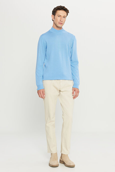 Tüylenme Yapmayan Anti-Pilling Standart Fit Normal Kesim Yarım Balıkçı Yaka Açık Mavi Kazak resmi