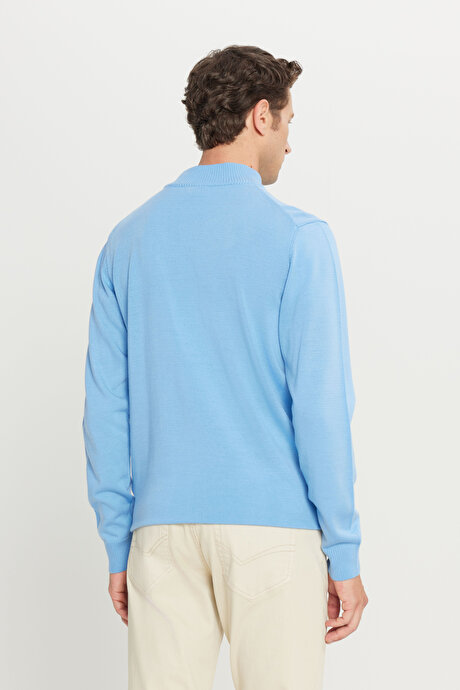 Tüylenme Yapmayan Anti-Pilling Standart Fit Normal Kesim Yarım Balıkçı Yaka Açık Mavi Kazak resmi