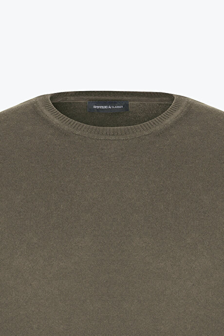 Standart Fit Normal Kesim %100 Pamuk Bisiklet Yaka Haki Tişört resmi