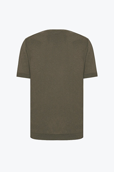 Standart Fit Normal Kesim %100 Pamuk Bisiklet Yaka Haki Tişört resmi