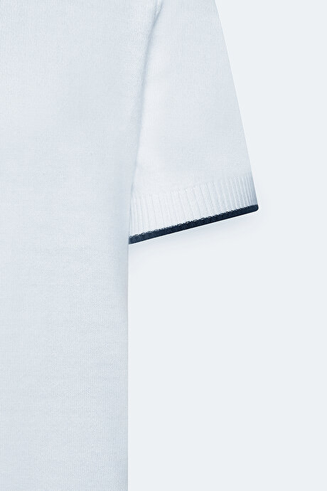 Standart Fit Normal Kesim %100 Pamuk Polo Yaka Beyaz-Lacivert Triko Tişört resmi