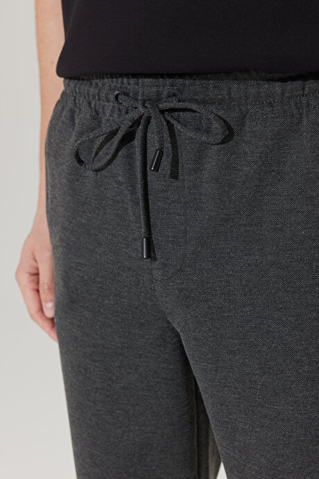 Standart Fit Normal Kesim Beli Bağlamalı Gri Örme Pantolon resmi