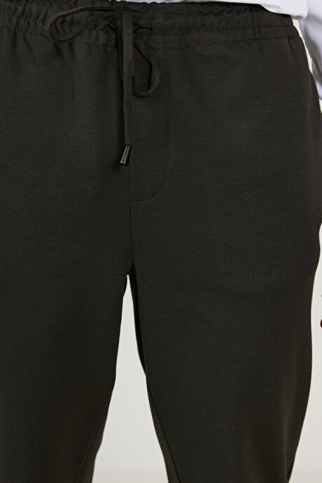 Standart Fit Normal Kesim Cepli Beli Bağlamalı Rahat Haki Örme Pantolon resmi