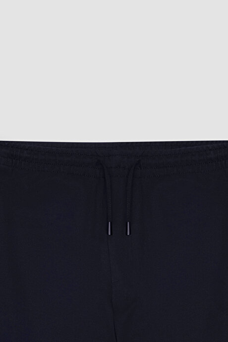 Standart Fit Normal Kesim Cepli Beli Bağlamalı Rahat Lacivert Örme Pantolon resmi