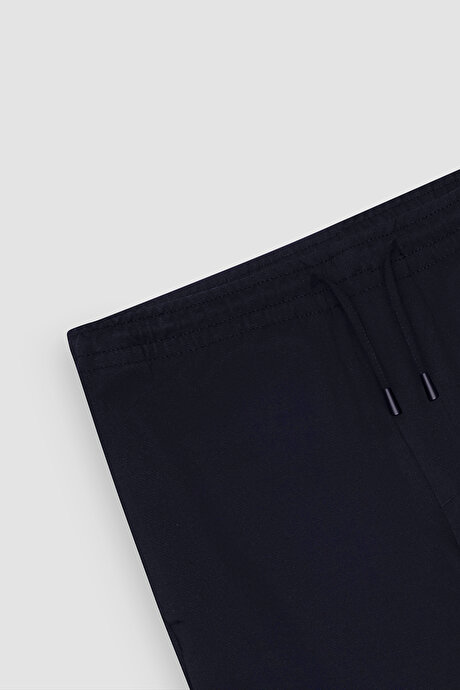 Standart Fit Normal Kesim Cepli Beli Bağlamalı Rahat Lacivert Örme Pantolon resmi