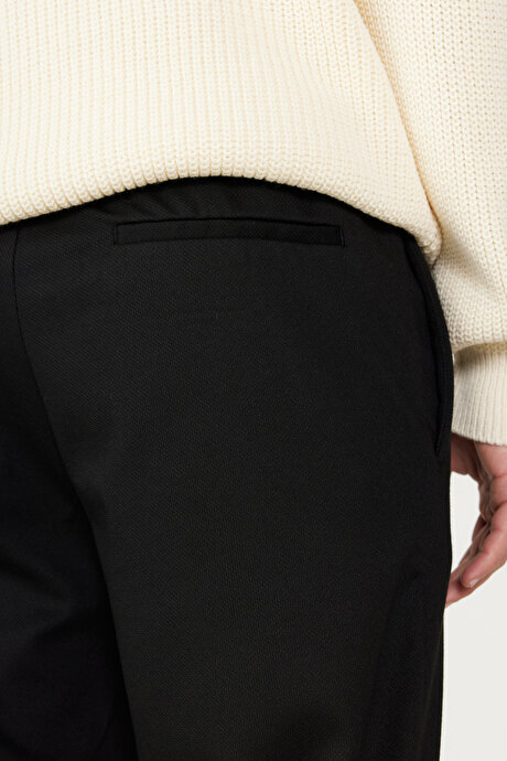 Standart Fit Normal Kesim Cepli Beli Baglamali Rahat Siyah Örme Pantolon resmi
