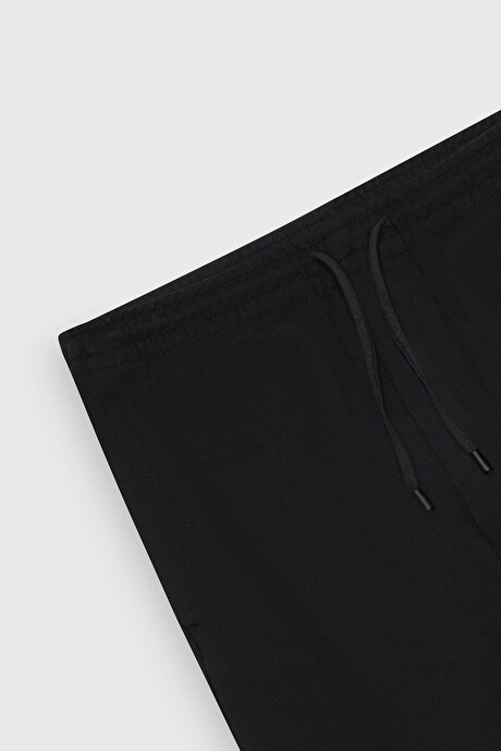 Standart Fit Normal Kesim Cepli Beli Bağlamalı Rahat Siyah Örme Pantolon resmi