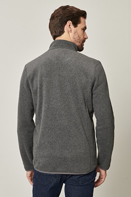Anti-Pilling Tüylenme Yapmayan Standart Fit Bato Yaka Sweatshirt Ceket Antrasit Polar resmi