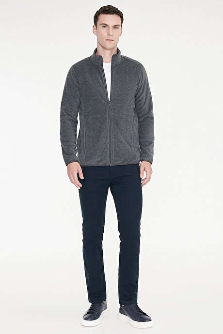 Anti-Pilling Tüylenme Yapmayan Standart Fit Bato Yaka Sweatshirt Ceket Antrasit Polar resmi