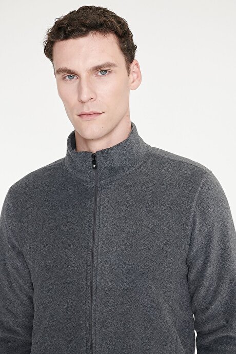 Anti-Pilling Tüylenme Yapmayan Standart Fit Bato Yaka Sweatshirt Ceket Antrasit Polar resmi
