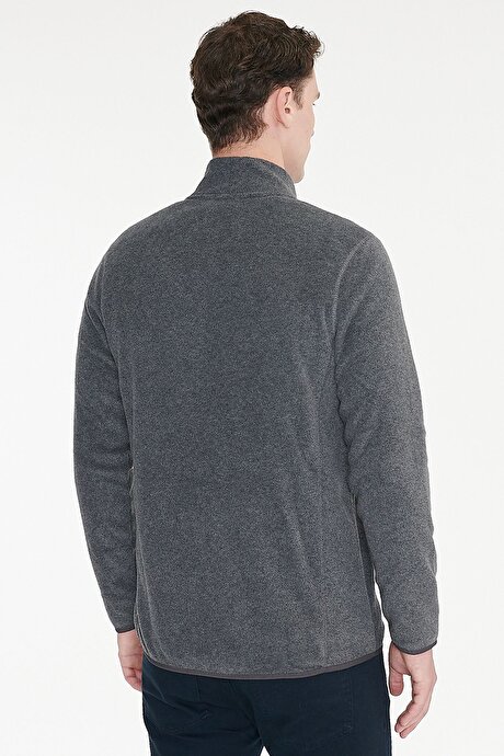 Anti-Pilling Tüylenme Yapmayan Standart Fit Bato Yaka Sweatshirt Ceket Antrasit Polar resmi