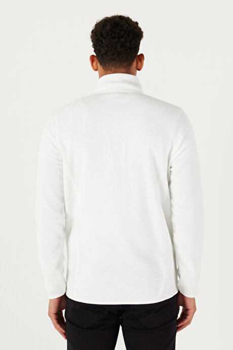 Anti-Pilling Tüylenme Yapmayan Standart Fit Bato Yaka Sweatshirt Ceket Beyaz Polar resmi