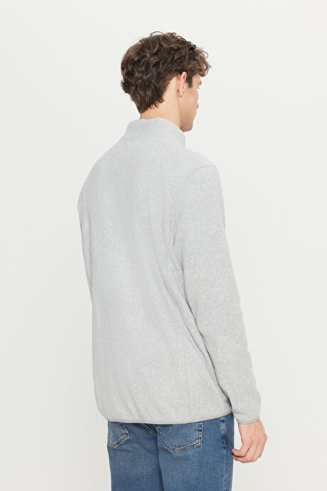Anti-Pilling Tüylenme Yapmayan Standart Fit Bato Yaka Sweatshirt Ceket Gri Melanj Polar resmi