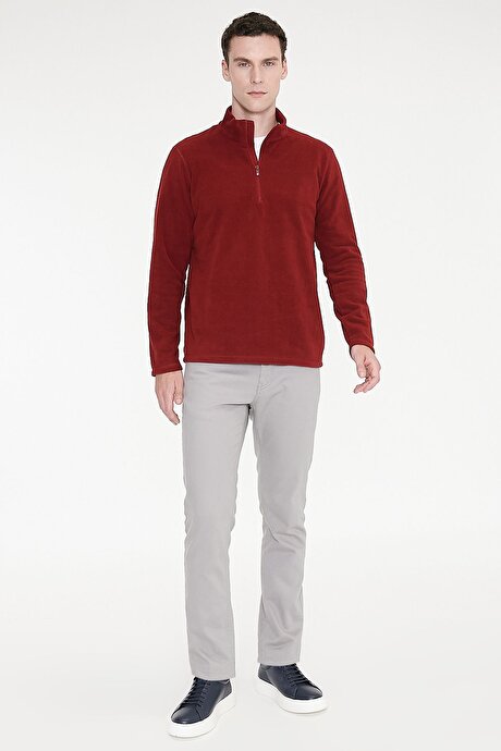 Anti-Pilling Tüylenme Yapmayan Standart Fit Bato Yaka Soğuk Geçirmez Sweatshirt Bordo Polar resmi