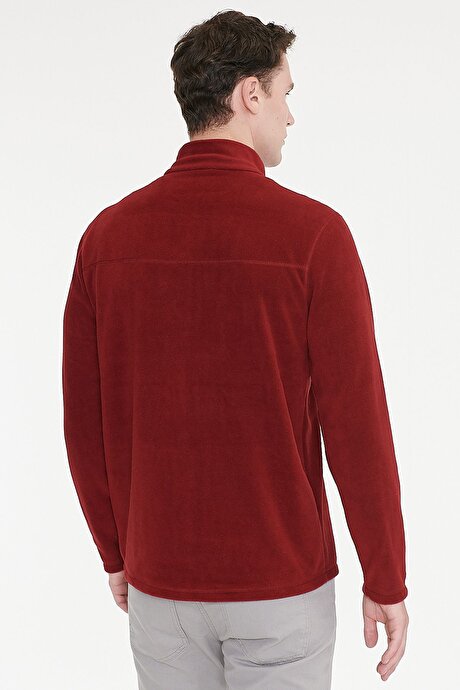 Anti-Pilling Tüylenme Yapmayan Standart Fit Bato Yaka Soğuk Geçirmez Sweatshirt Bordo Polar resmi