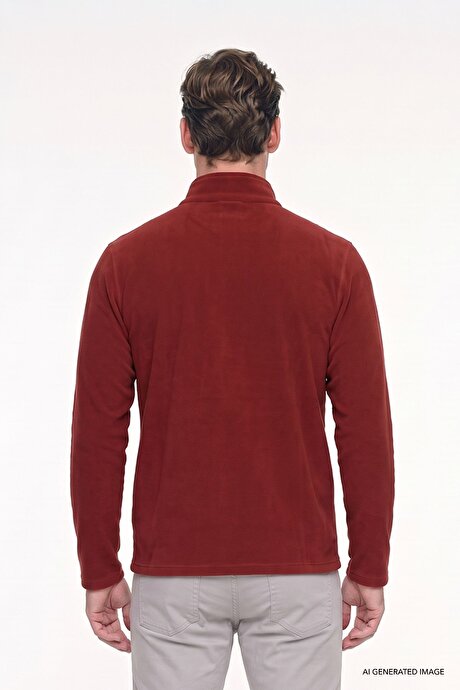 Anti-Pilling Tüylenme Yapmayan Standart Fit Bato Yaka Soğuk Geçirmez Sweatshirt Bordo Polar resmi