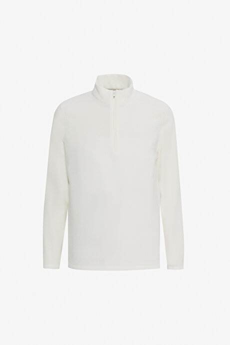 Anti-Pilling Tüylenme Yapmayan Standart Fit Bato Yaka Soğuk Geçirmez Sweatshirt Beyaz Polar resmi