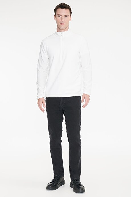 Anti-Pilling Tüylenme Yapmayan Standart Fit Bato Yaka Soğuk Geçirmez Sweatshirt Beyaz Polar resmi
