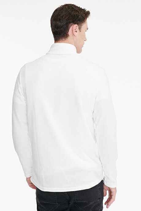 Anti-Pilling Tüylenme Yapmayan Standart Fit Bato Yaka Soğuk Geçirmez Sweatshirt Beyaz Polar resmi