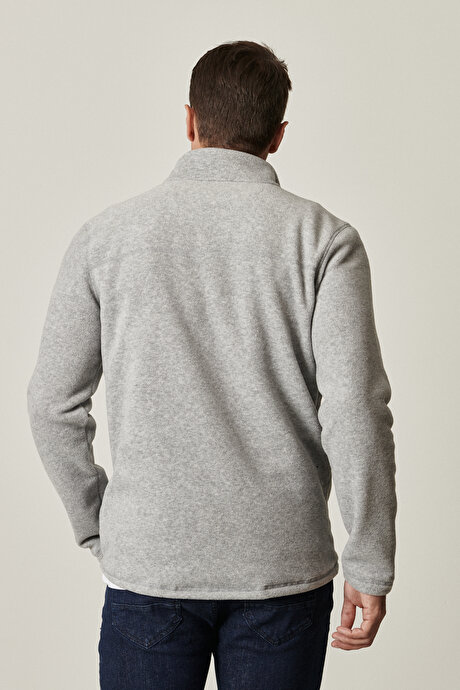 Anti-Pilling Tüylenme Yapmayan Standart Fit Bato Yaka Soğuk Geçirmez Sweatshirt Gri Melanj Polar resmi