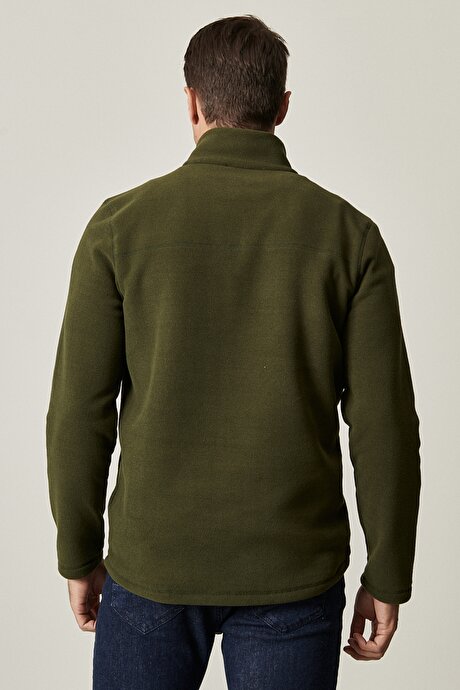Anti-Pilling Tüylenme Yapmayan Standart Fit Bato Yaka Soğuk Geçirmez Sweatshirt Haki Polar resmi