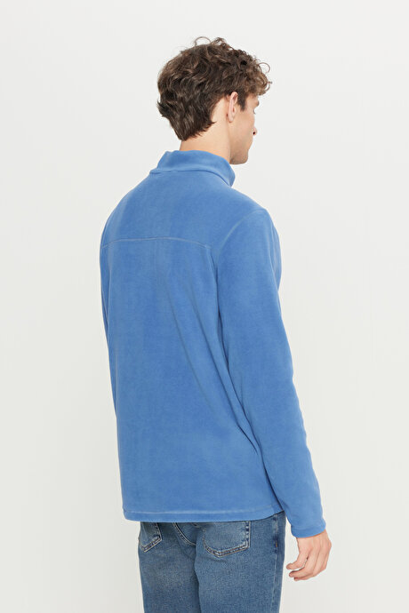 Anti-Pilling Tüylenme Yapmayan Standart Fit Bato Yaka Soğuk Geçirmez Sweatshirt İndigo Polar resmi