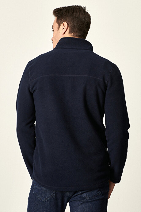 Anti-Pilling Tüylenme Yapmayan Standart Fit Bato Yaka Soğuk Geçirmez Sweatshirt Lacivert Polar resmi