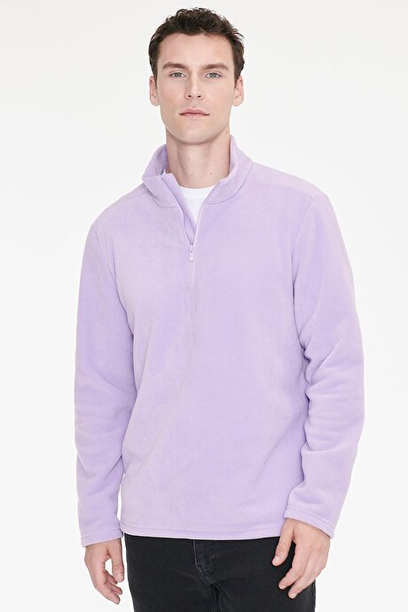 Anti-Pilling Tüylenme Yapmayan Standart Fit Bato Yaka Soğuk Geçirmez Sweatshirt Lila Polar resmi