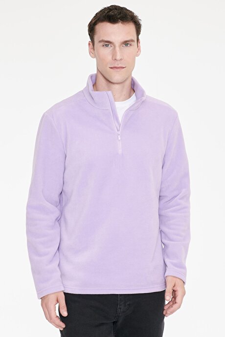 Anti-Pilling Tüylenme Yapmayan Standart Fit Bato Yaka Soğuk Geçirmez Sweatshirt Lila Polar resmi