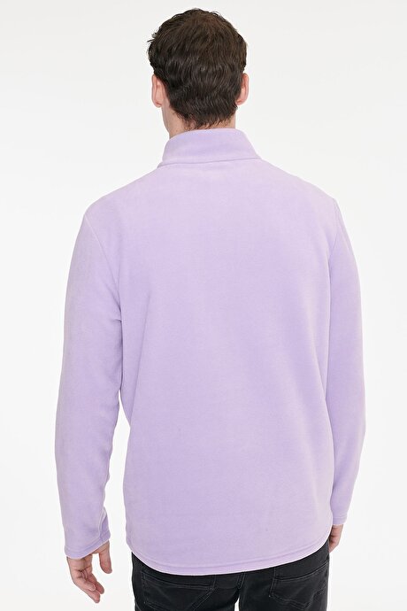 Anti-Pilling Tüylenme Yapmayan Standart Fit Bato Yaka Soğuk Geçirmez Sweatshirt Lila Polar resmi