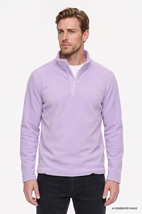Anti-Pilling Tüylenme Yapmayan Standart Fit Bato Yaka Soğuk Geçirmez Sweatshirt Lila Polar resmi